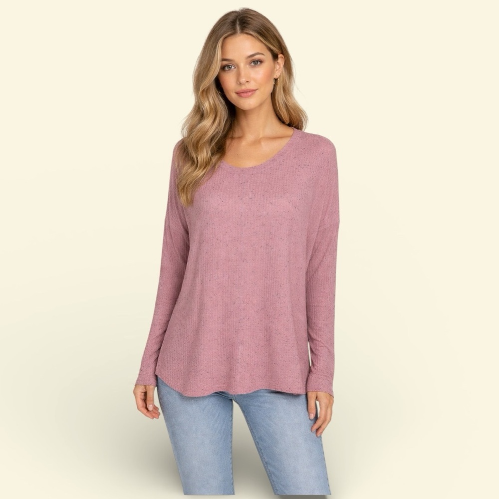 TIME & TRU Oversized Waffle Knit Crewneck Sweater Dusty PNK/Mauve/BLK Size Large